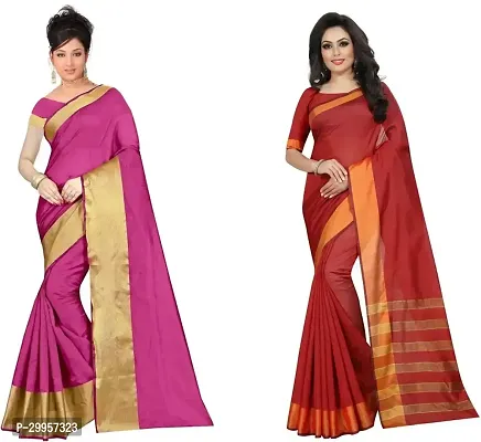 Stylish Fancy Cotton Silk Saree With Blouse Piece For Women Pack Of 2