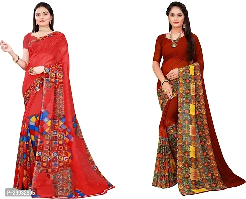 Stylish Fancy Georgette Saree With Blouse Piece Combo For Women Pack Of 2-thumb0