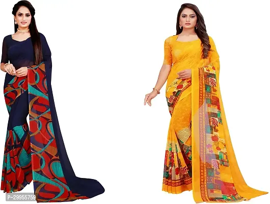 Stylish Fancy Georgette Saree With Blouse Piece For Women Pack Of 2