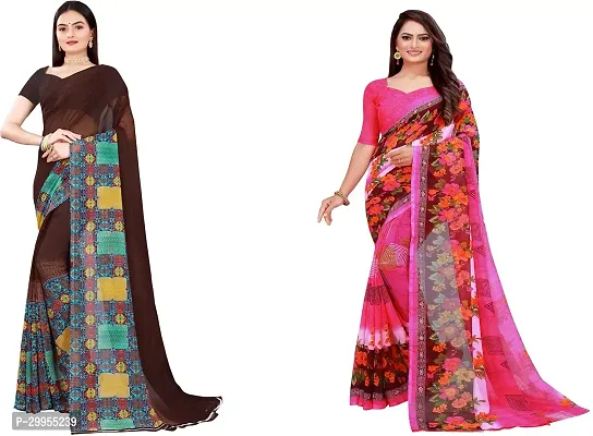 Stylish Fancy Georgette Saree With Blouse Piece For Women Pack Of 2-thumb0