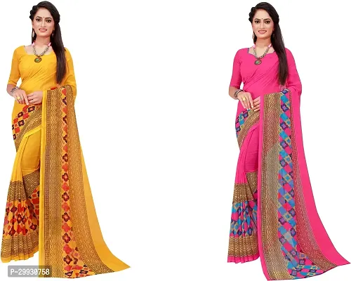 Stylish Fancy Georgette Saree With Blouse Piece Combo For Women Pack Of 2-thumb0