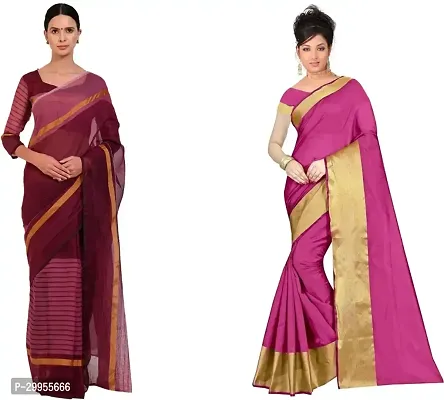 Stylish Fancy Cotton Silk Saree With Blouse Piece For Women Pack Of 2