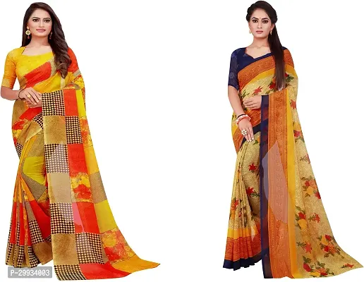 Stylish Fancy Georgette Saree With Blouse Piece Combo For Women Pack Of 2