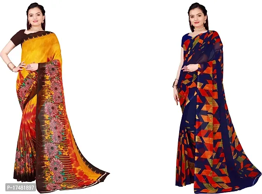 Women Stylish Georgette Printed Saree with Blouse piece-thumb0