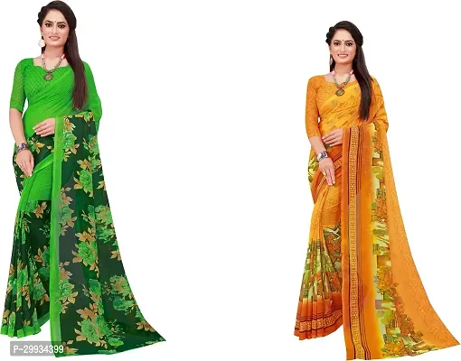 Stylish Fancy Georgette Saree With Blouse Piece Combo For Women Pack Of 2-thumb0