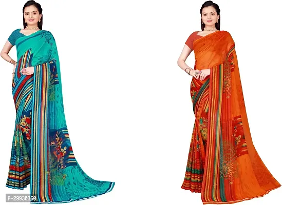 Stylish Fancy Georgette Saree With Blouse Piece Combo For Women Pack Of 2-thumb0