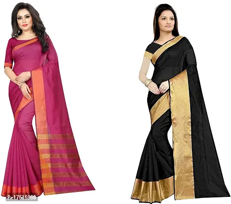 Women Stylish Cotton Blend Solid Saree with Blouse piece-thumb0