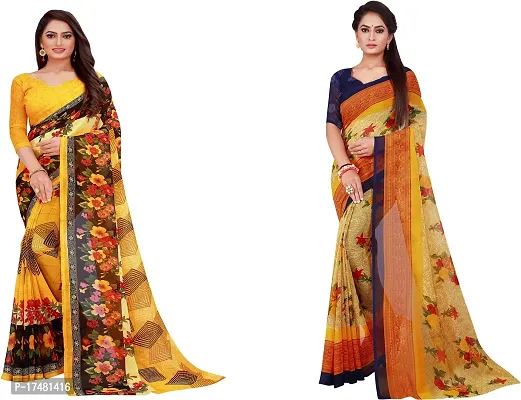 Women Stylish Georgette Printed Saree with Blouse piece-thumb0