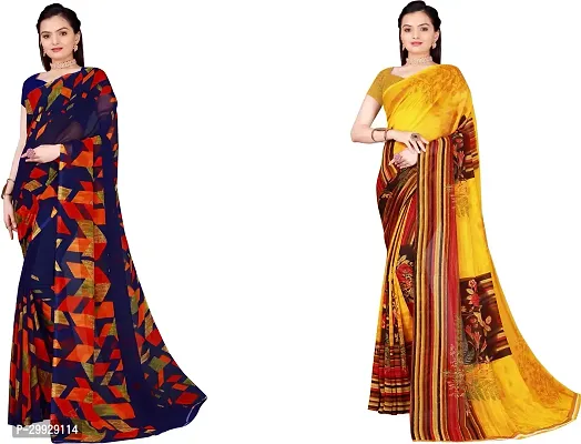 Stylish Fancy Georgette Saree With Blouse Piece Combo For Women Pack Of 2