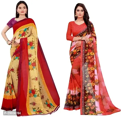 Stylish Fancy Georgette Saree With Blouse Piece Combo For Women Pack Of 2-thumb0