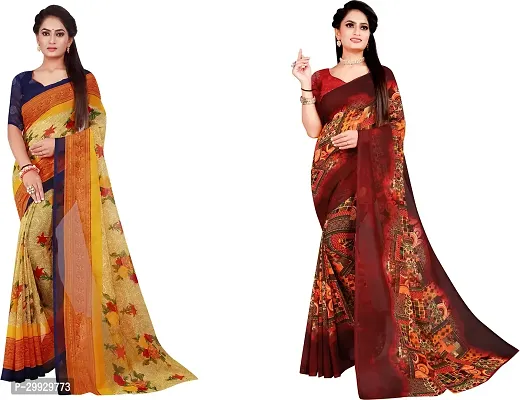 Stylish Fancy Georgette Saree With Blouse Piece Combo For Women Pack Of 2-thumb0