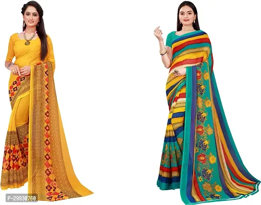 Stylish Fancy Georgette Saree With Blouse Piece Combo For Women Pack Of 2-thumb0