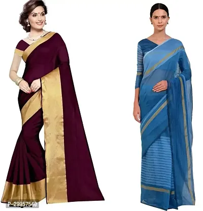 Stylish Fancy Cotton Silk Saree With Blouse Piece For Women Pack Of 2-thumb0