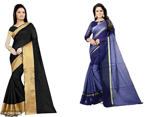 Stylish Fancy Cotton Silk Saree With Blouse Piece For Women Pack Of 2-thumb0