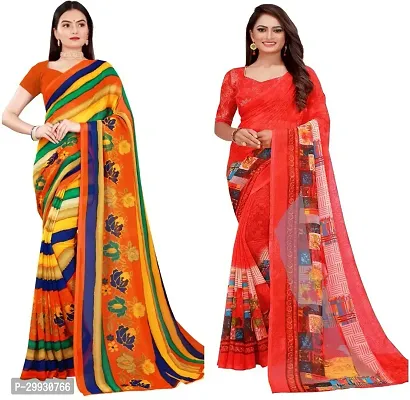 Stylish Fancy Georgette Saree With Blouse Piece Combo For Women Pack Of 2-thumb0