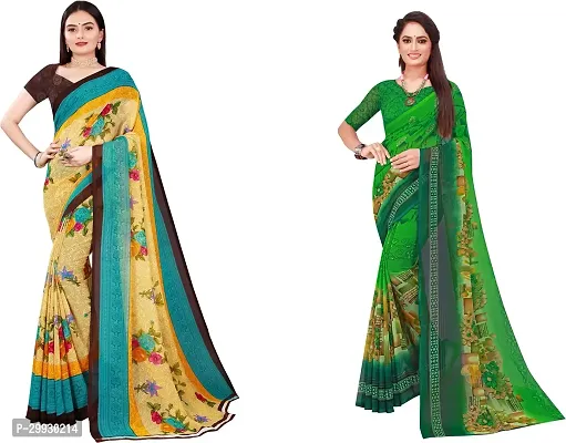 Stylish Fancy Georgette Saree With Blouse Piece Combo For Women Pack Of 2-thumb0