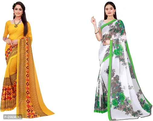 Stylish Fancy Georgette Saree With Blouse Piece Combo For Women Pack Of 2-thumb0