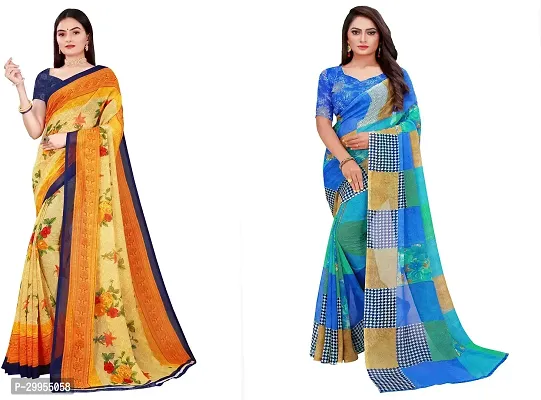 Stylish Fancy Georgette Saree With Blouse Piece For Women Pack Of 2-thumb0