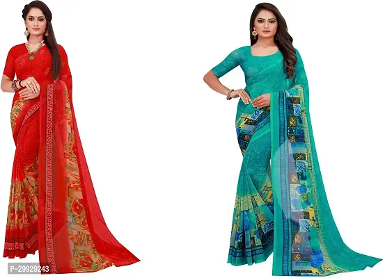 Stylish Fancy Georgette Saree With Blouse Piece Combo For Women Pack Of 2-thumb0