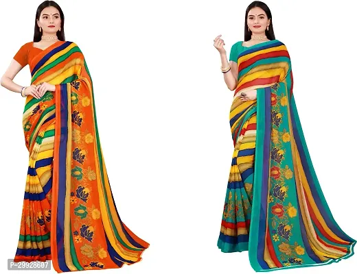 Stylish Fancy Georgette Saree With Blouse Piece Combo For Women Pack Of 2-thumb0