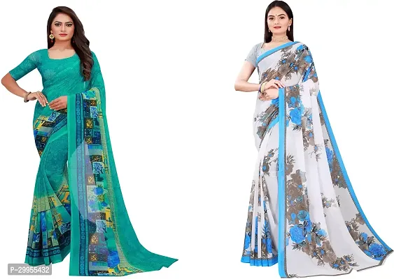 Stylish Fancy Georgette Saree With Blouse Piece For Women Pack Of 2-thumb0