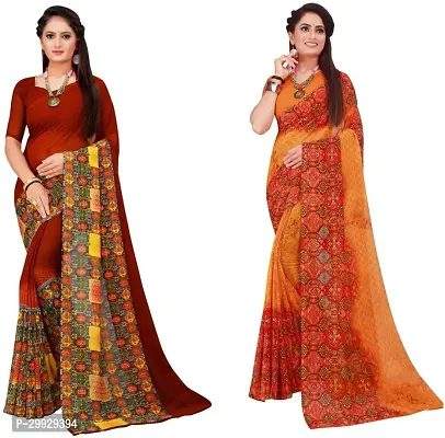 Stylish Fancy Georgette Saree With Blouse Piece Combo For Women Pack Of 2-thumb0