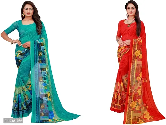 Women Stylish Georgette Printed Saree with Blouse piece-thumb0