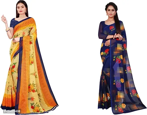 Stylish Fancy Georgette Saree With Blouse Piece Combo For Women Pack Of 2-thumb0