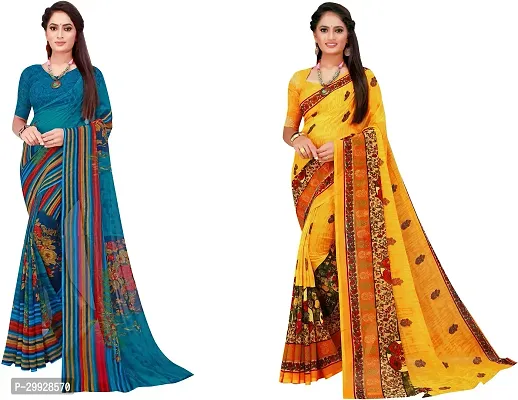 Stylish Fancy Georgette Saree With Blouse Piece Combo For Women Pack Of 2-thumb0