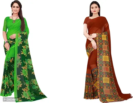 Stylish Fancy Georgette Saree With Blouse Piece Combo For Women Pack Of 2-thumb0