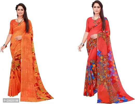 Stylish Fancy Georgette Saree With Blouse Piece Combo For Women Pack Of 2-thumb0