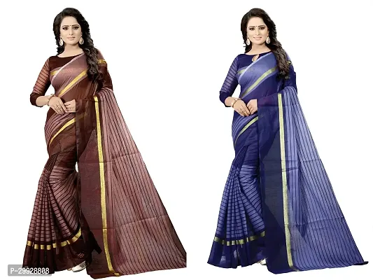 Stylish Fancy Cotton Silk Saree With Blouse Piece Combo For Women Pack Of 2-thumb0