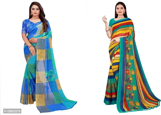 Stylish Fancy Georgette Saree With Blouse Piece Combo For Women Pack Of 2-thumb0