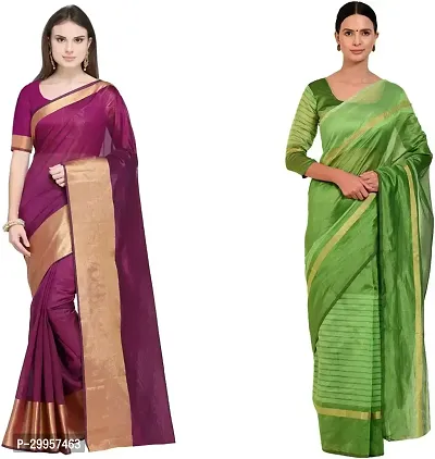 Stylish Fancy Cotton Silk Saree With Blouse Piece For Women Pack Of 2-thumb0