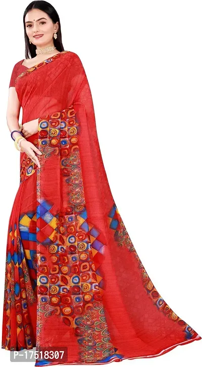 Women Stylish Georgette Printed Saree with Blouse piece