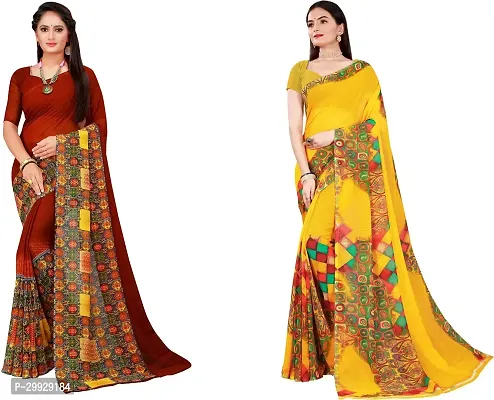 Stylish Fancy Georgette Saree With Blouse Piece Combo For Women Pack Of 2