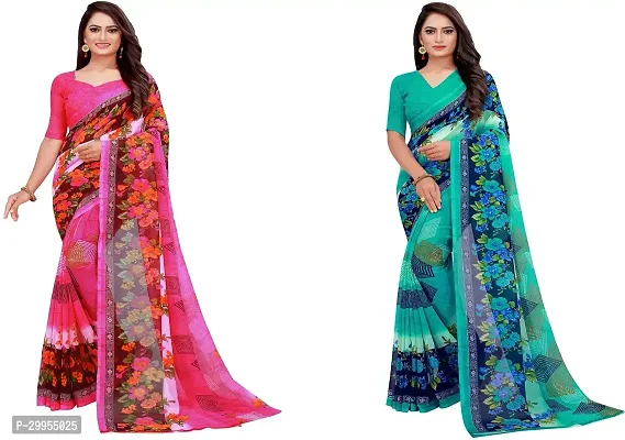 Stylish Fancy Georgette Saree With Blouse Piece For Women Pack Of 2