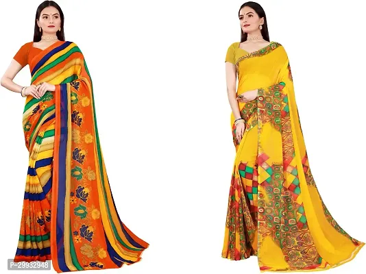 Stylish Fancy Georgette Saree With Blouse Piece Combo For Women Pack Of 2-thumb0