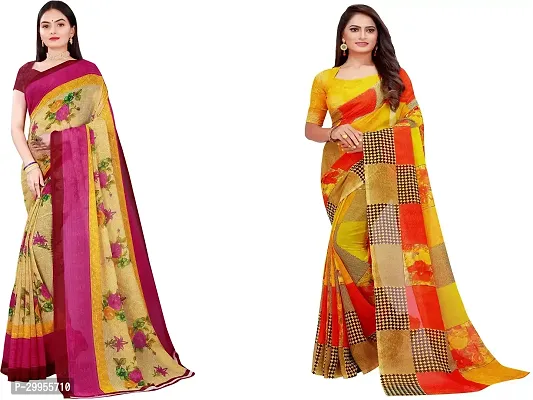 Stylish Fancy Georgette Saree With Blouse Piece For Women Pack Of 2-thumb0