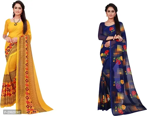 Stylish Fancy Georgette Saree With Blouse Piece Combo For Women Pack Of 2-thumb0