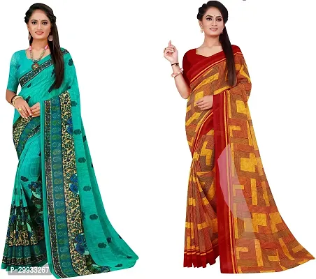 Stylish Fancy Georgette Saree With Blouse Piece Combo For Women Pack Of 2-thumb0