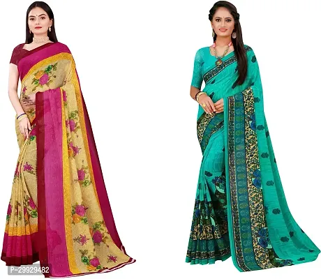 Stylish Fancy Georgette Saree With Blouse Piece Combo For Women Pack Of 2-thumb0