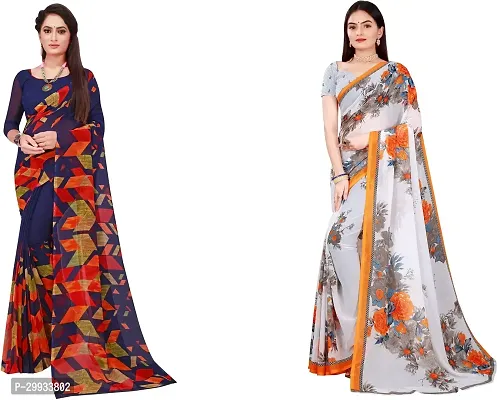 Stylish Fancy Georgette Saree With Blouse Piece Combo For Women Pack Of 2-thumb0