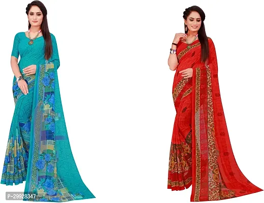 Stylish Fancy Georgette Saree With Blouse Piece Combo For Women Pack Of 2-thumb0