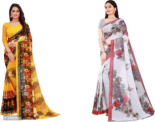 Stylish Fancy Georgette Saree With Blouse Piece Combo For Women Pack Of 2-thumb0