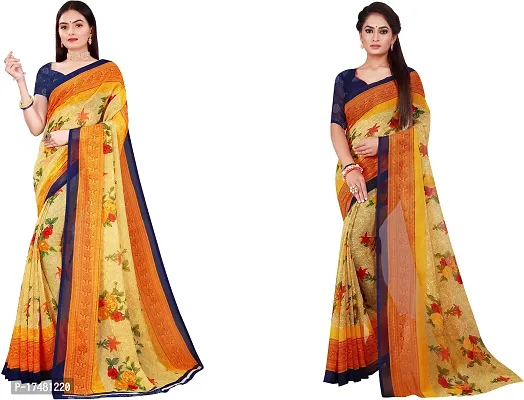 Women Stylish Georgette Printed Saree with Blouse piece-thumb0