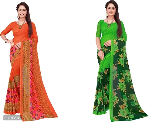 Stylish Fancy Georgette Saree With Blouse Piece Combo For Women Pack Of 2-thumb0