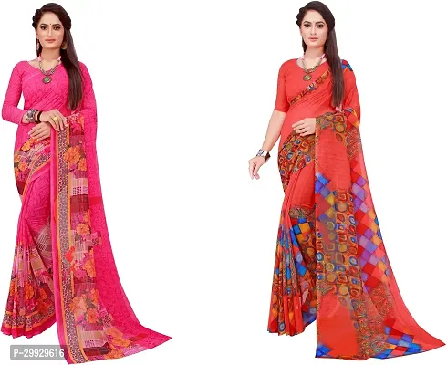 Stylish Fancy Georgette Saree With Blouse Piece Combo For Women Pack Of 2-thumb0