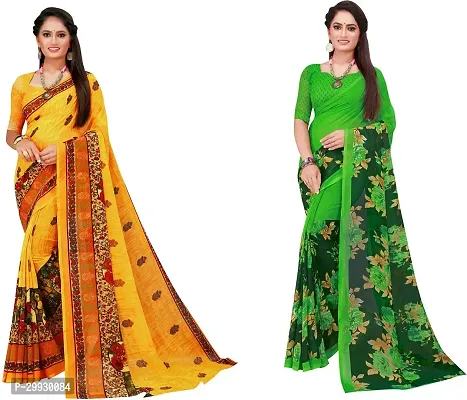 Stylish Fancy Georgette Saree With Blouse Piece Combo For Women Pack Of 2-thumb0