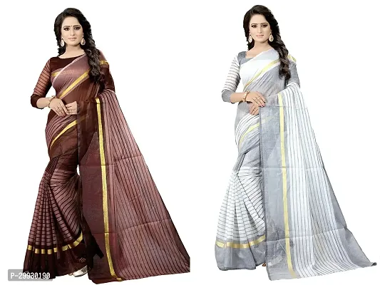 Stylish Fancy Cotton Silk Saree With Blouse Piece Combo For Women Pack Of 2-thumb0